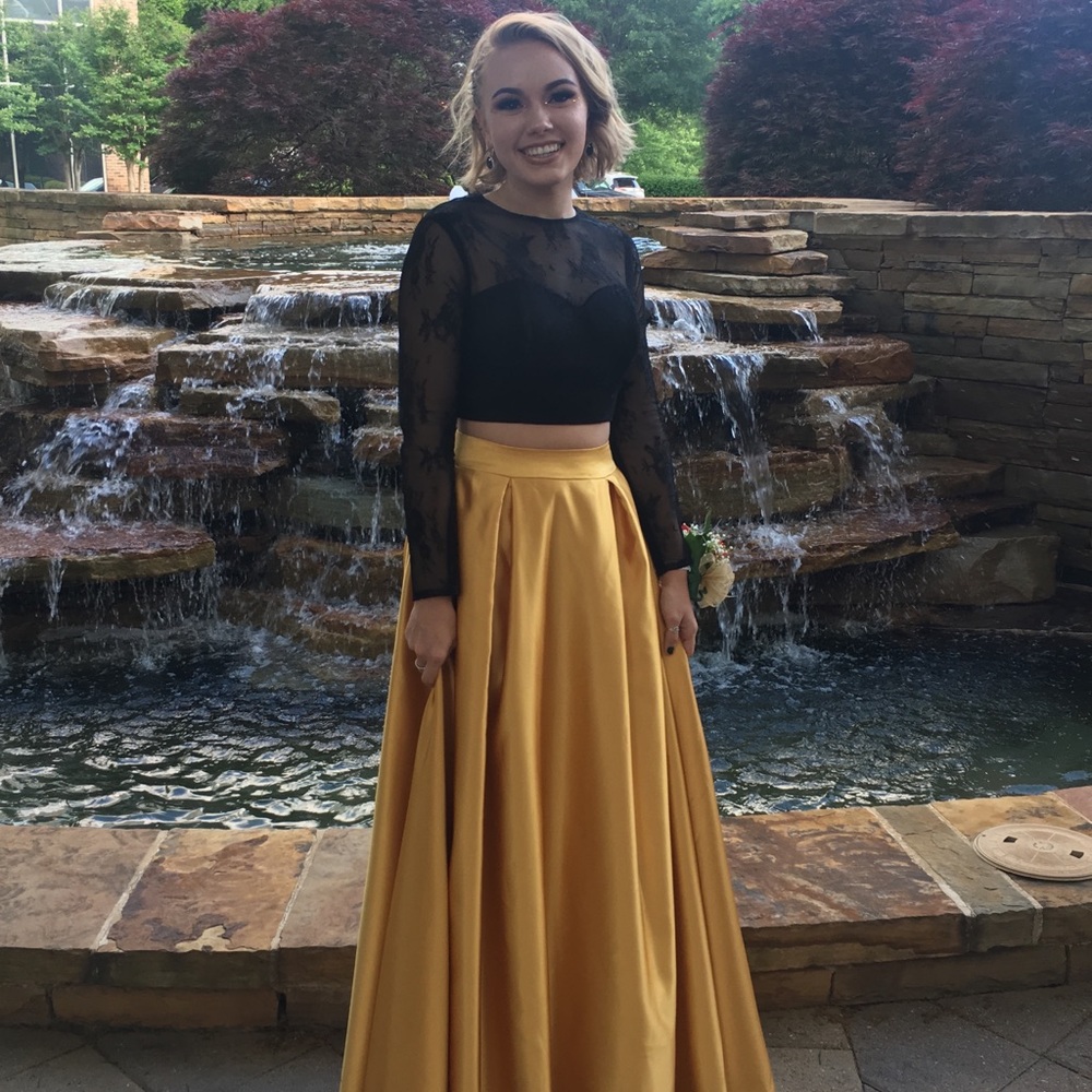 Black and Gold two piece prom dress
